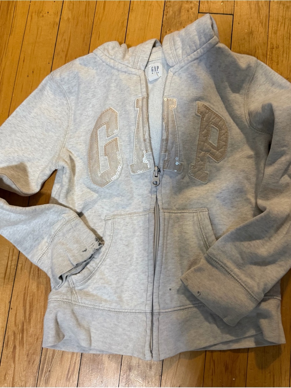 GAP Light Gray Sequin Logo Zip Hoodie